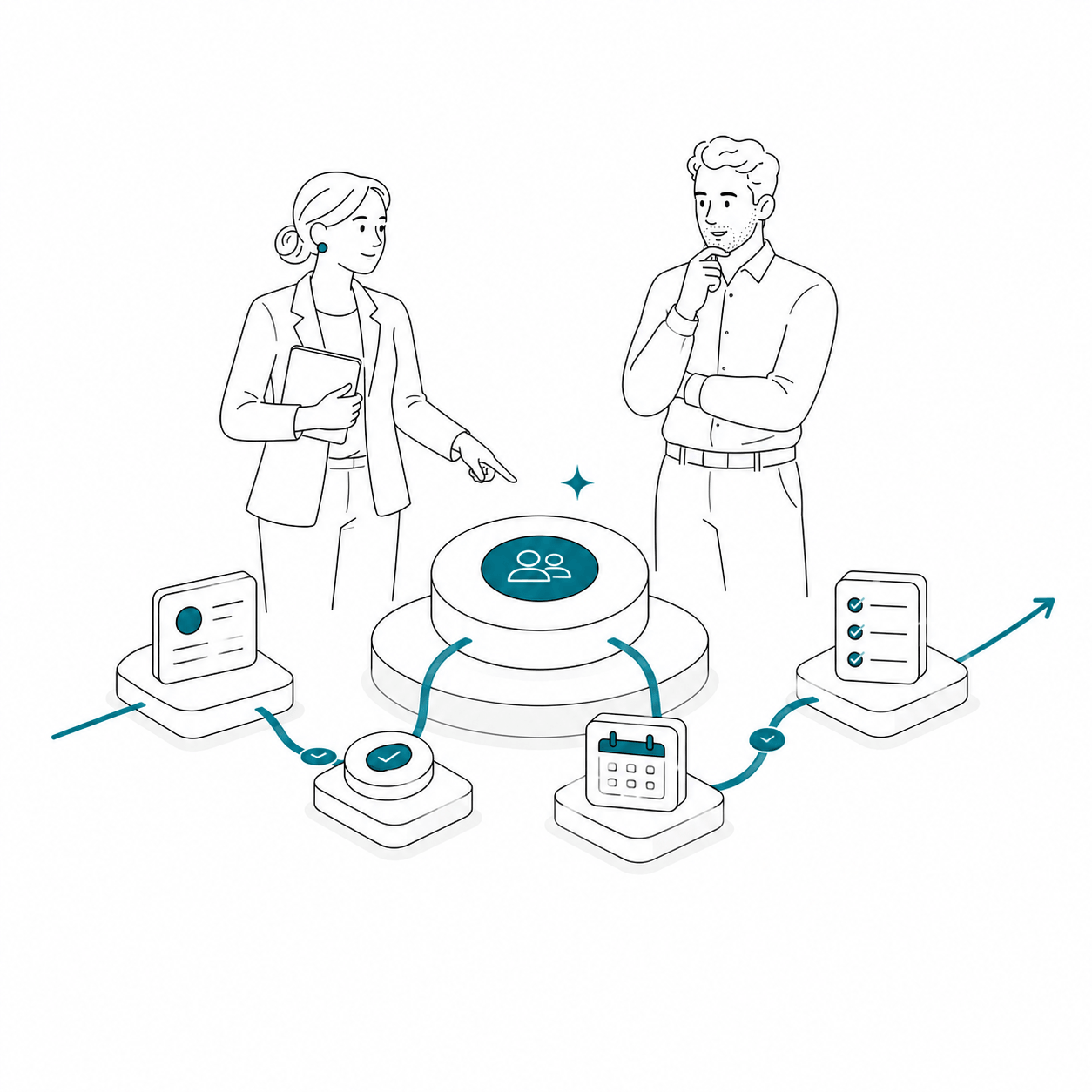 Illustration d’un CRM reliant contacts, tâches et calendrier grâce à l’automatisation
