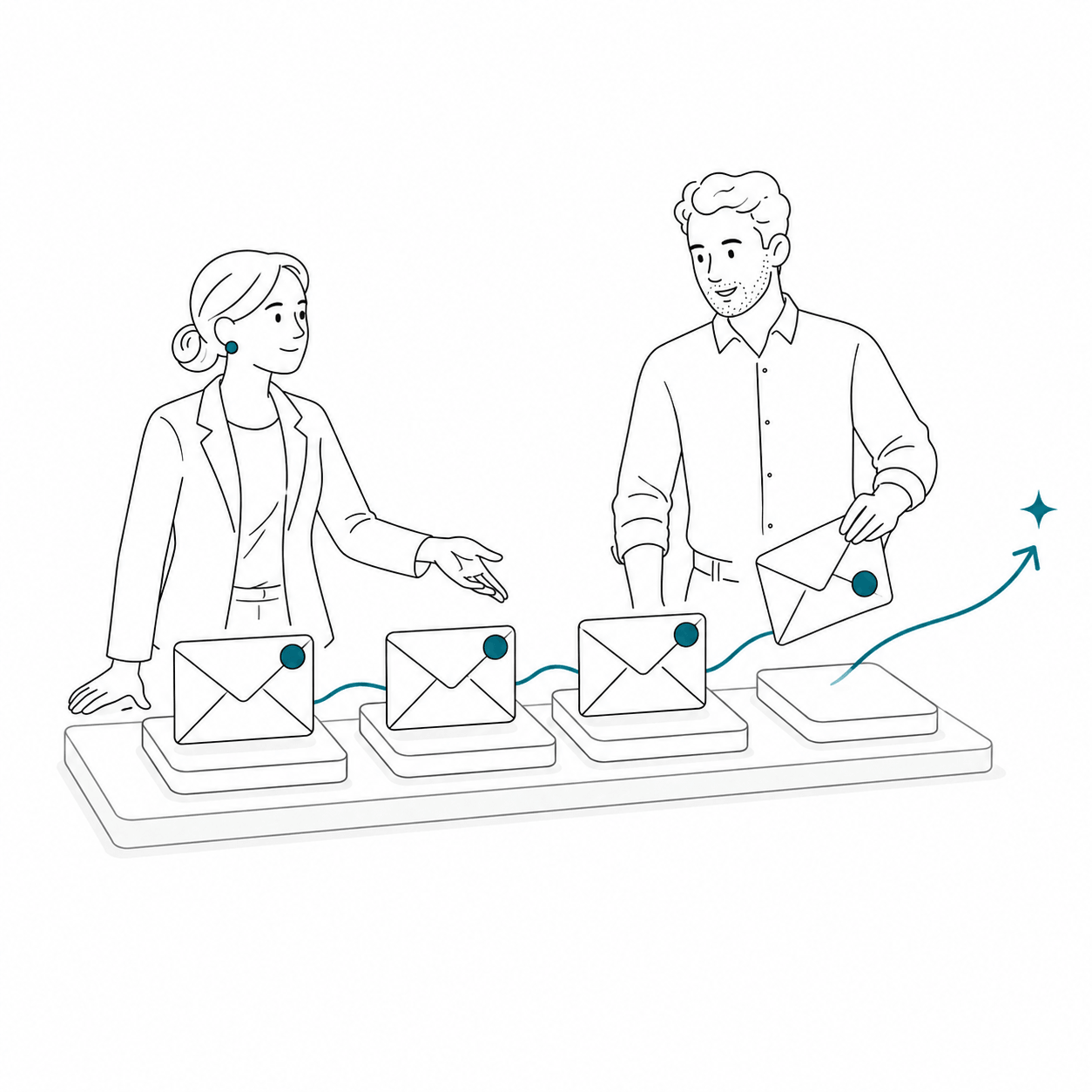 Illustration d’une séquence d’e-mails de prospection planifiée